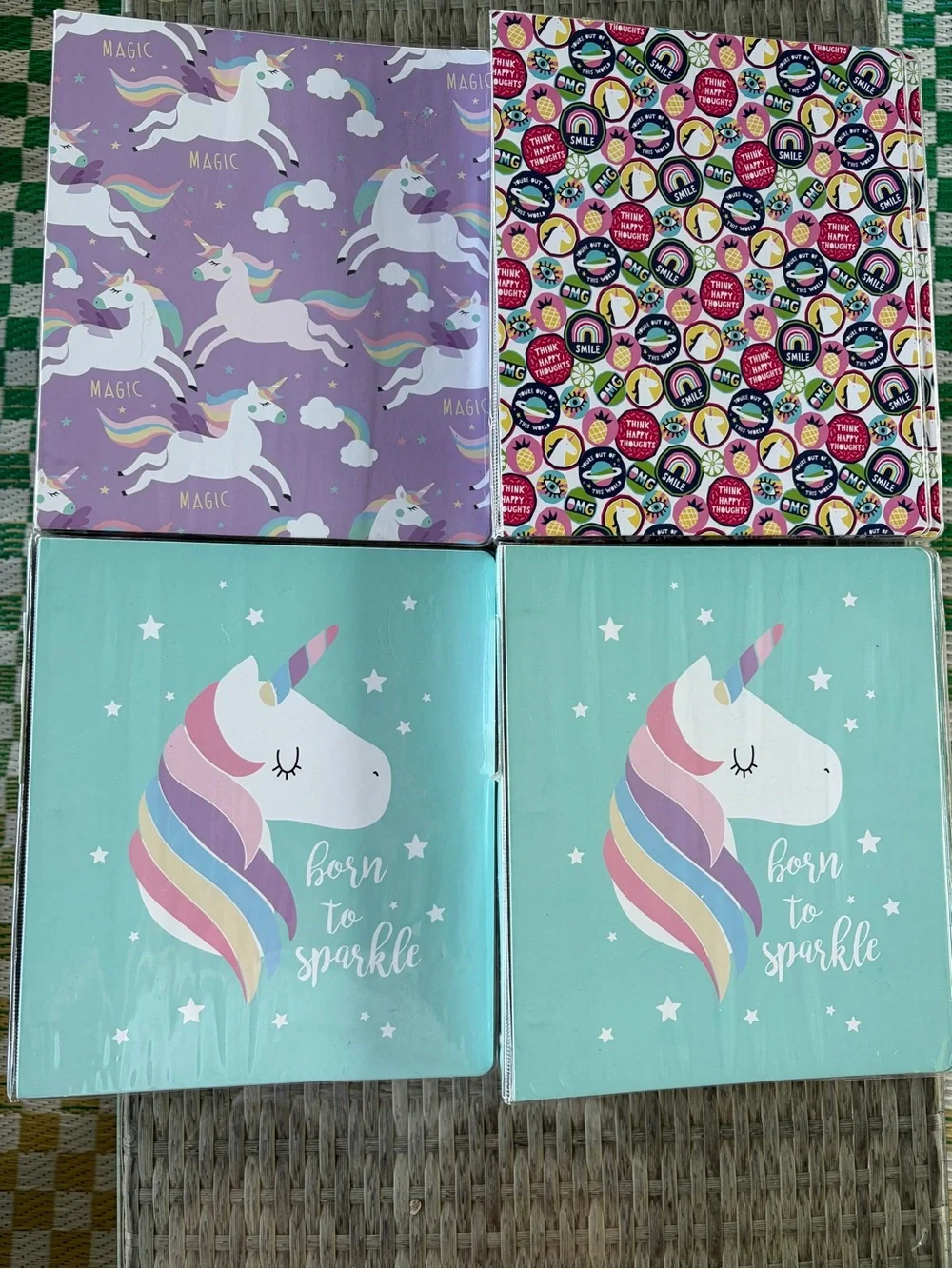 Unicorn & Think Happy Thoughts 3 Ring Binders Bundle Of FOUR NWT